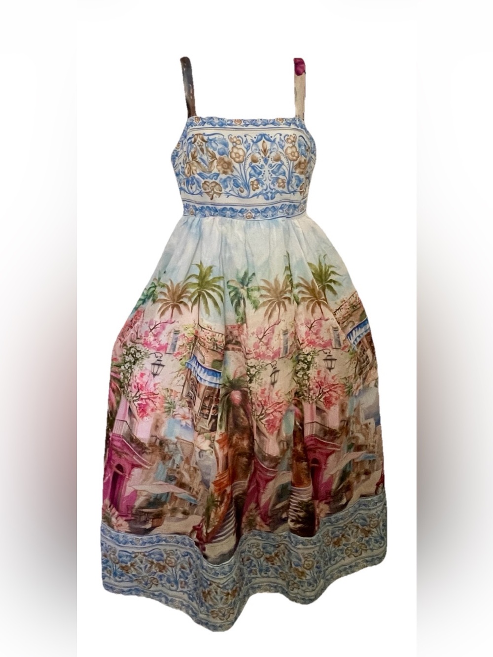 NWT Wishing Waves ITALIAN RIVIERA Scenic Postcard COTTON Resort Dress Size Small